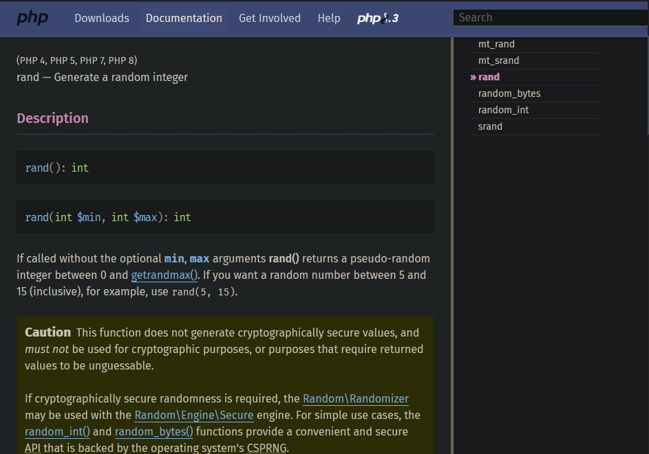 PHP's Docs on rand() function
